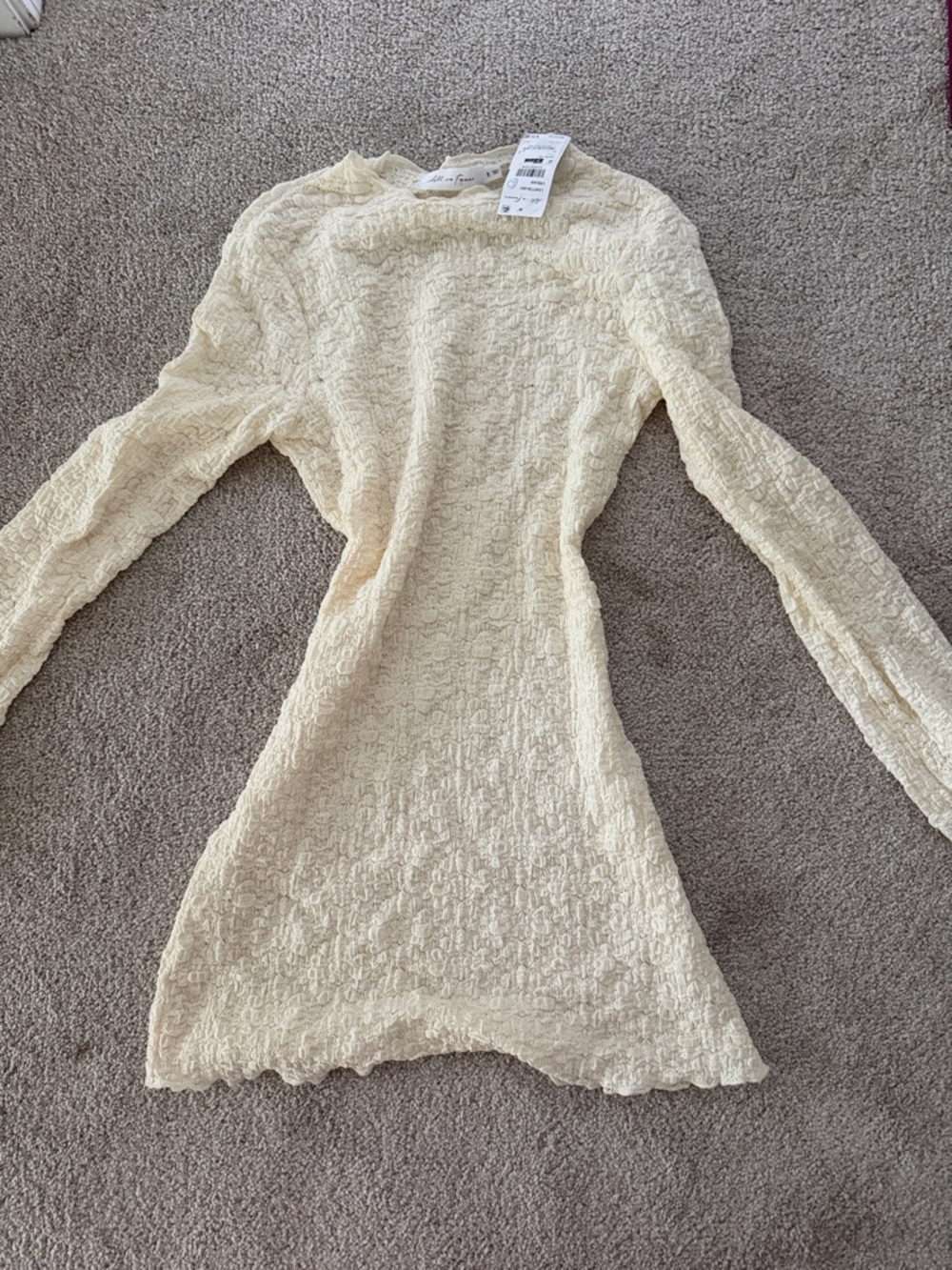 Textured Cream Long Sleeve Mini Dress/ Top